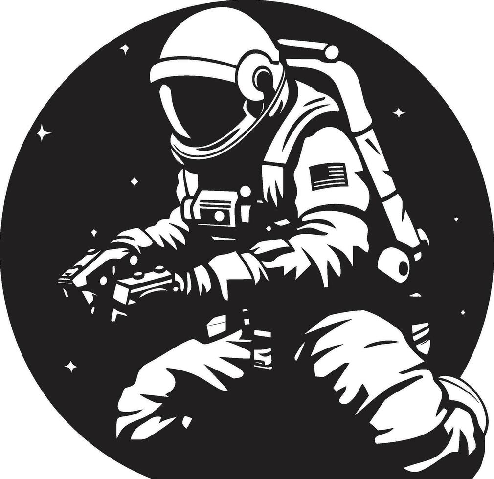 interstellare avventuriero nero spazio logo zero gravità esploratore astronauta vettore icona