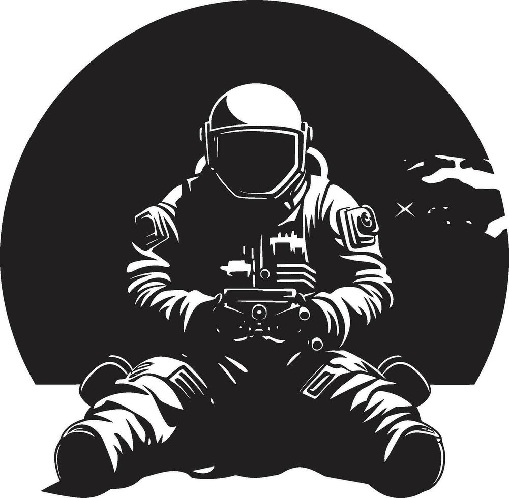 cosmo pioniere nero casco logo galattico esploratore astronauta emblema design vettore