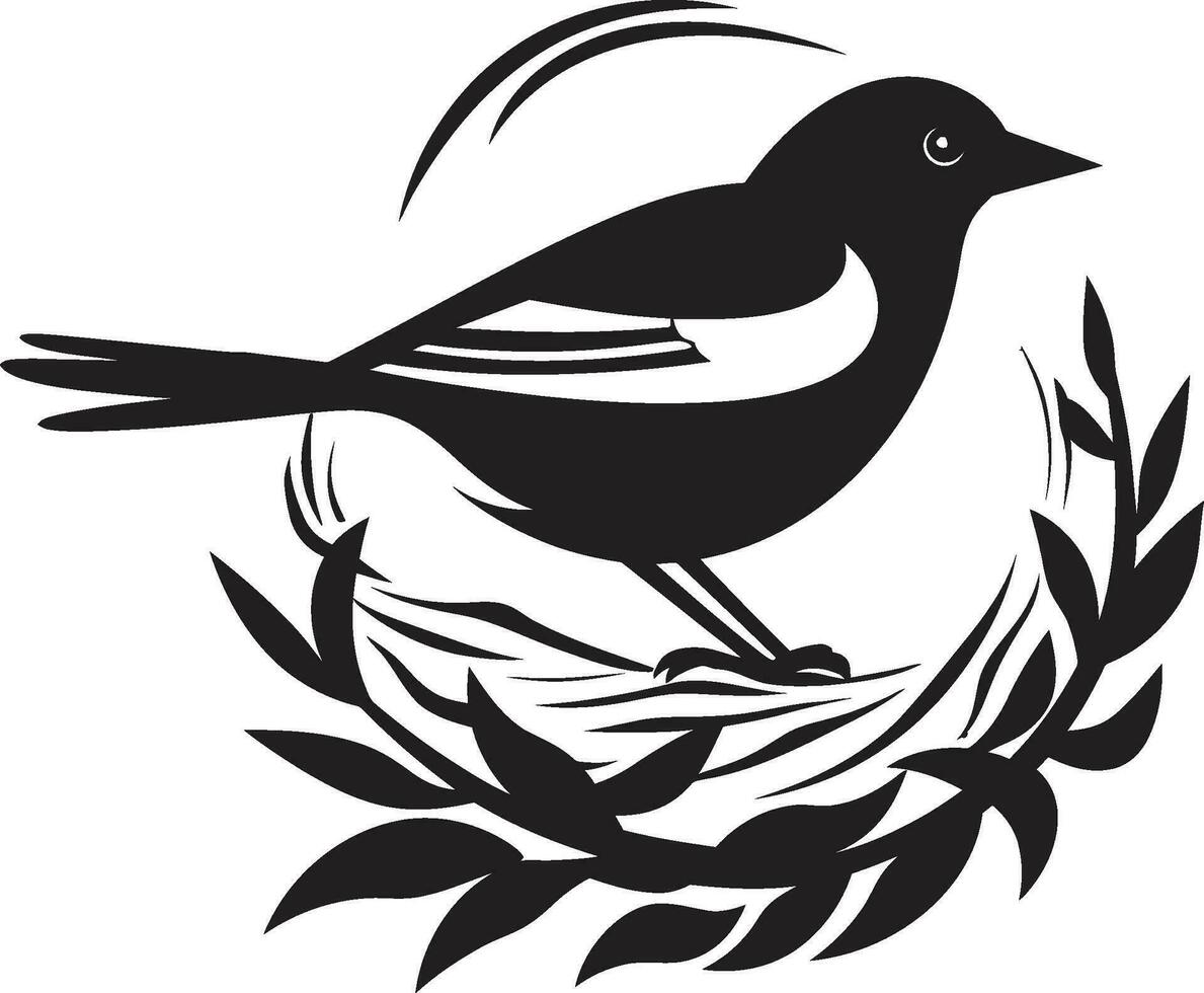 nido Creatore nero uccello emblema aviaria assemblatore vettore nido design