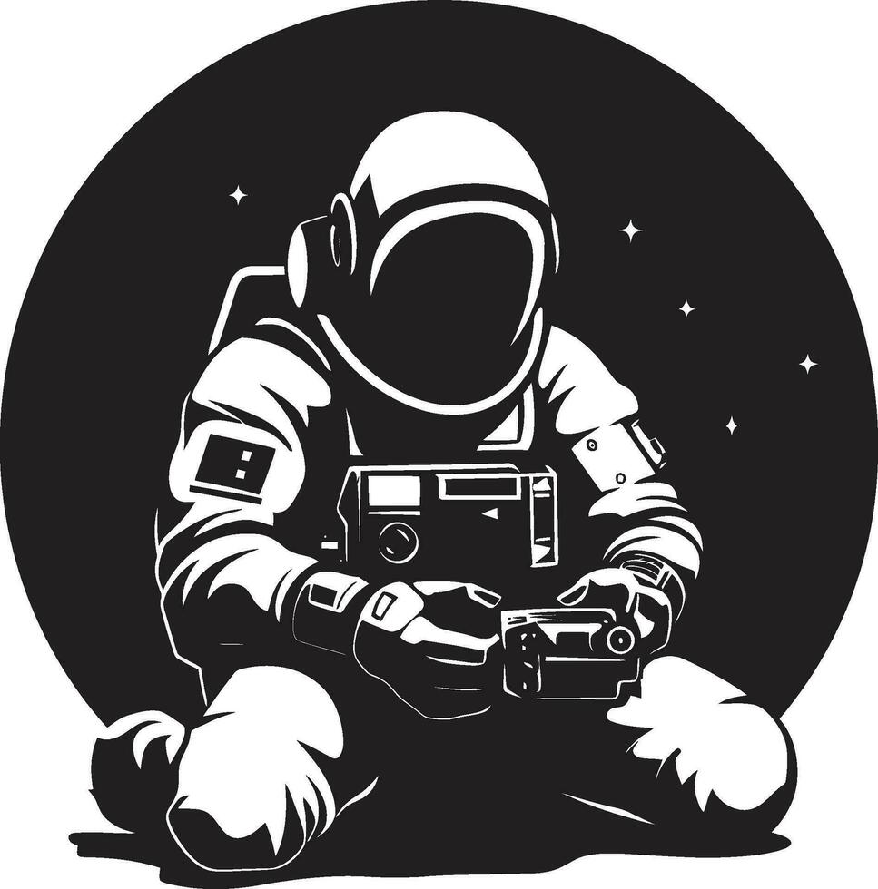 stellare voyager nero casco icona zero gravità esploratore astronauta emblema vettore