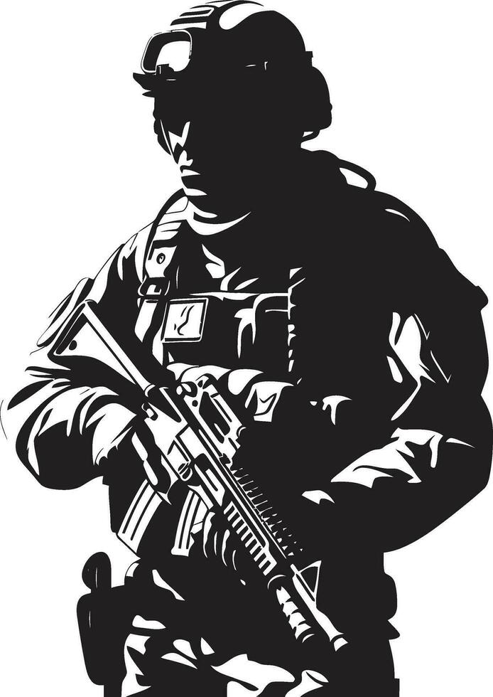 combattere avanguardia armato forze emblema design tattico custode armato soldato nero icona vettore