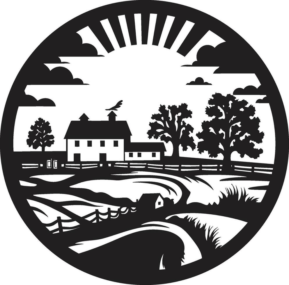 raccogliere orizzonte agricolo nero logo i campi oasi vettore agriturismo emblema