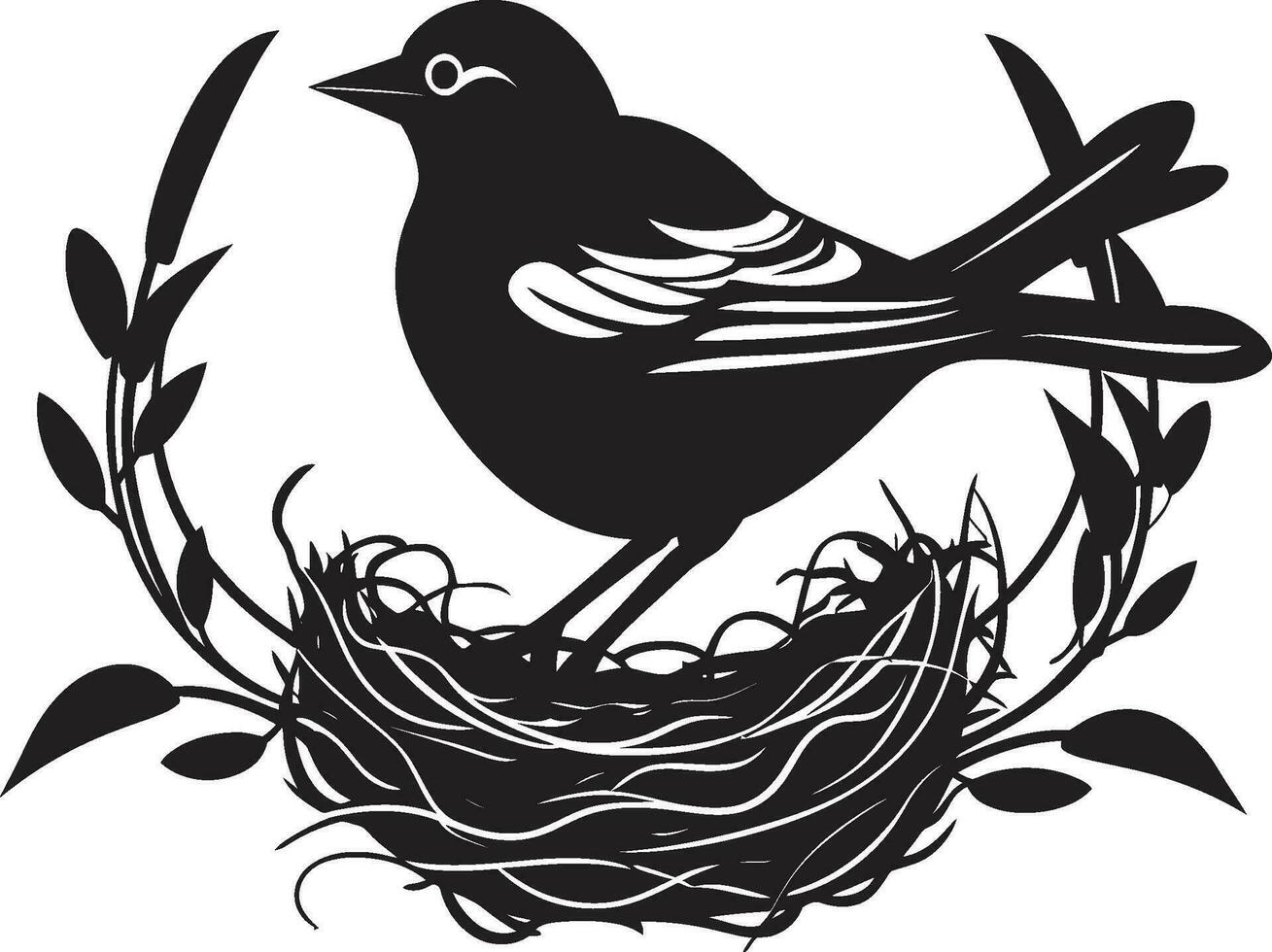 aviaria artigianato nero nido emblema piumato porto vettore uccello icona