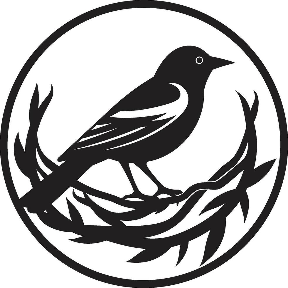 Nestcraft aviaria abilità artistica emblema tessitore Ali nero uccello nido logo vettore