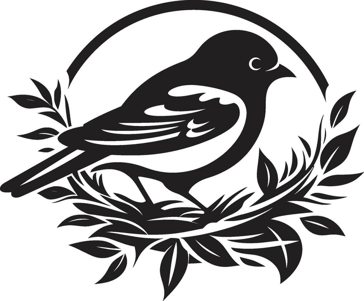 volo nido nero uccello logo icona alato artigiano vettore nido emblema