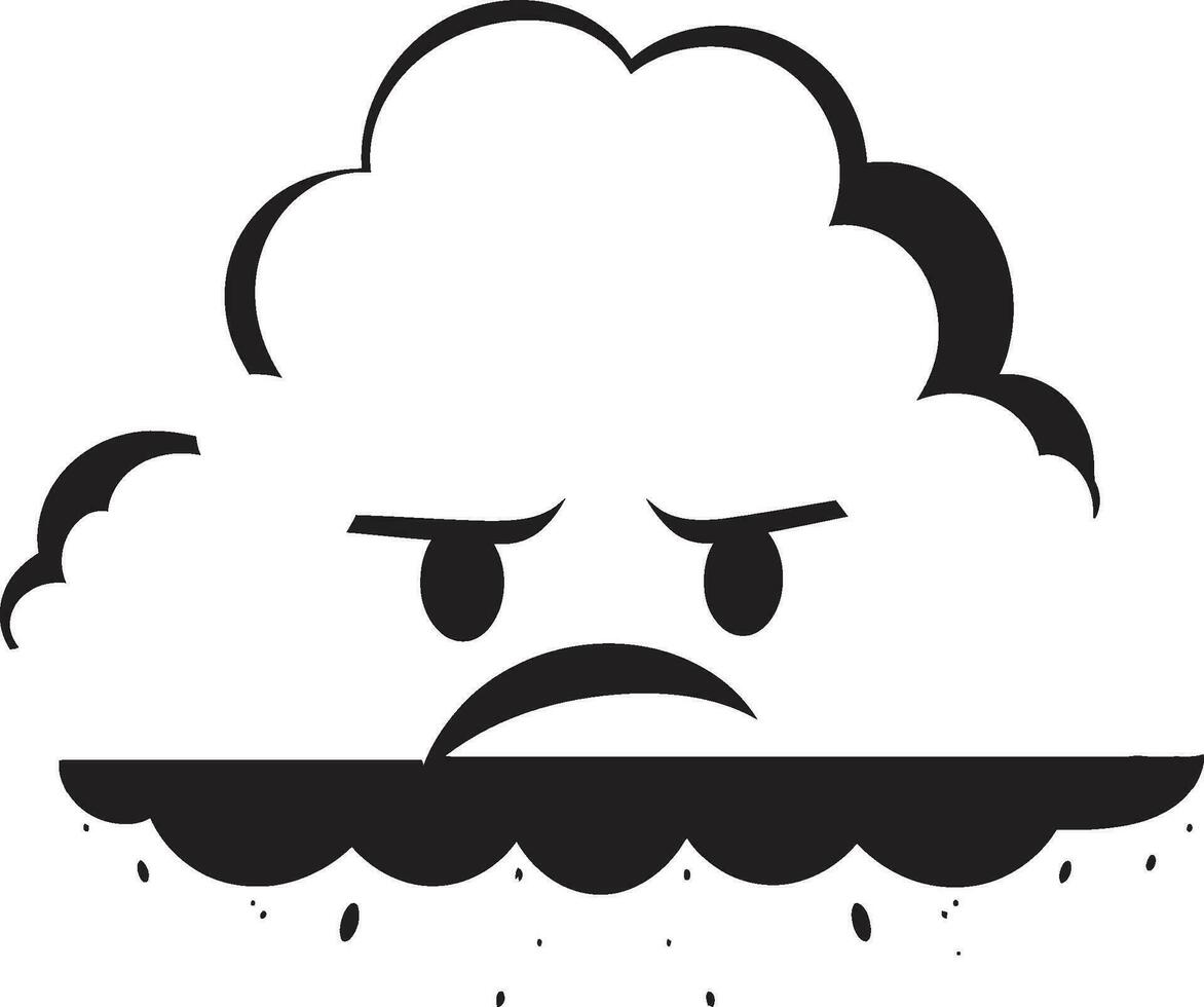 ruggente burrasca nero cartone animato nube emblema fumante cumulonembo arrabbiato nube logo icona vettore