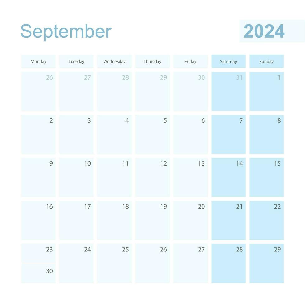 2024 settembre parete progettista nel blu pastello colore, settimana inizia su lunedì. vettore