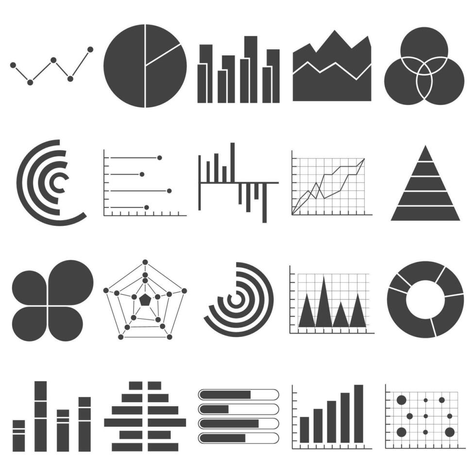 attività commerciale dati grafici icone. finanziario e marketing grafici. mercato elementi punto bar torta grafici diagrammi e grafici. attività commerciale Infografica flusso foglio diagramma. piatto icone impostato isolato. vettore