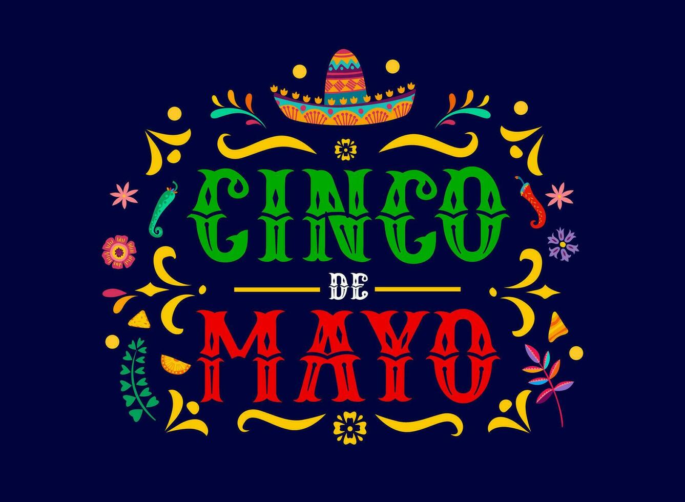 cinco de mayo messicano vacanza tipografia bandiera vettore