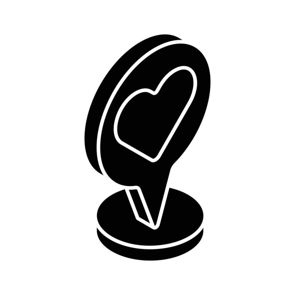 cuore simbolo dentro Posizione perno mostrando concetto icona di romantico posto vettore
