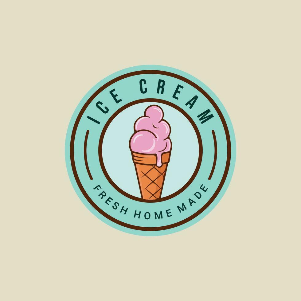 ghiaccio crema logo vettore emblema illustrazione modello icona grafico design. cibo congelato gelato o gelateria cartello o simbolo per negozio attività commerciale con cerchio distintivo cartone animato stile concetto