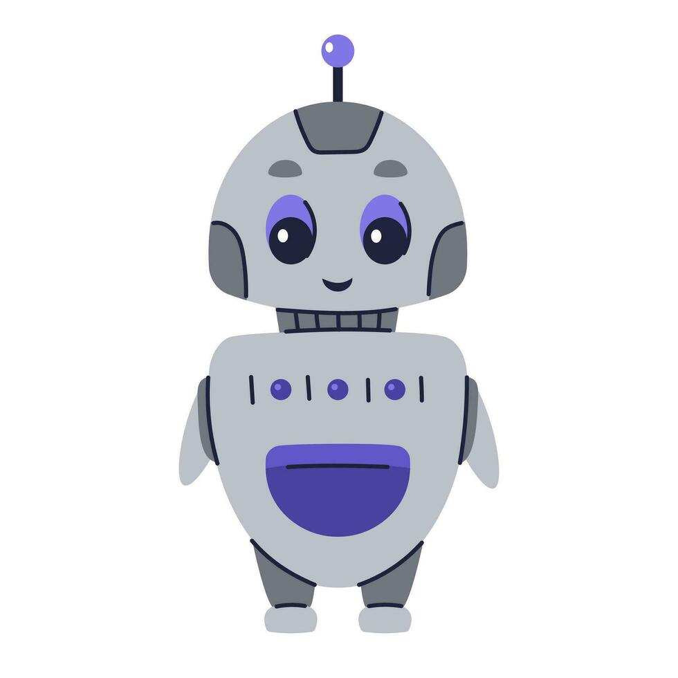 carino robot carattere. chatbot, ai Bot mascotte, digitale cyborg. futuristico tecnologia servizio. comunicazione artificiale intelligenza. vettore illustrazione nel cartone animato scarabocchio stile