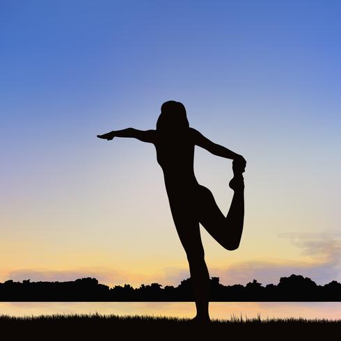 Immagine della siluetta della signora nella posizione di yoga. vettore