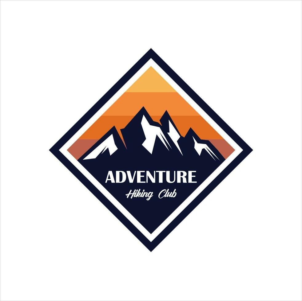Vintage ▾ avventura distintivo. campeggio emblema logo con montagna illustrazione nel retrò fricchettone stile. vettore