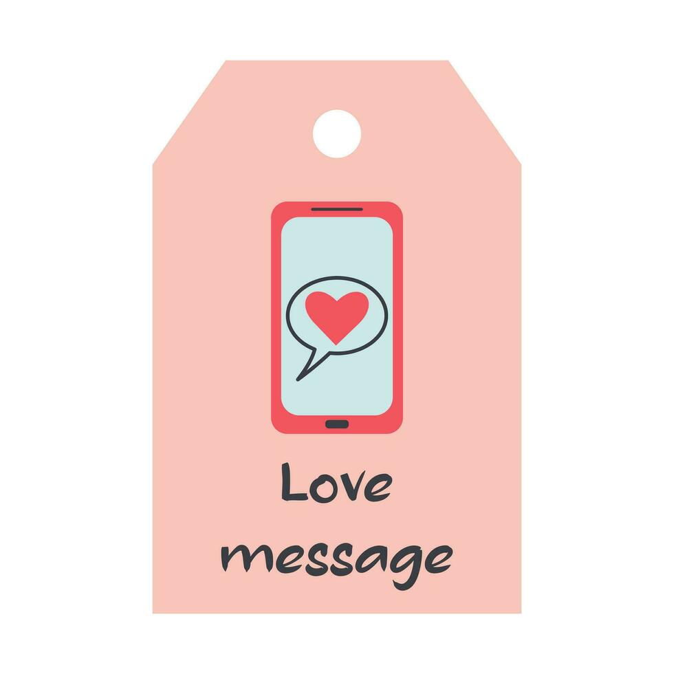 san valentino giorno etichetta con mobile Telefono. amore Messaggio scritta. vacanza regalo etichetta modello. vettore