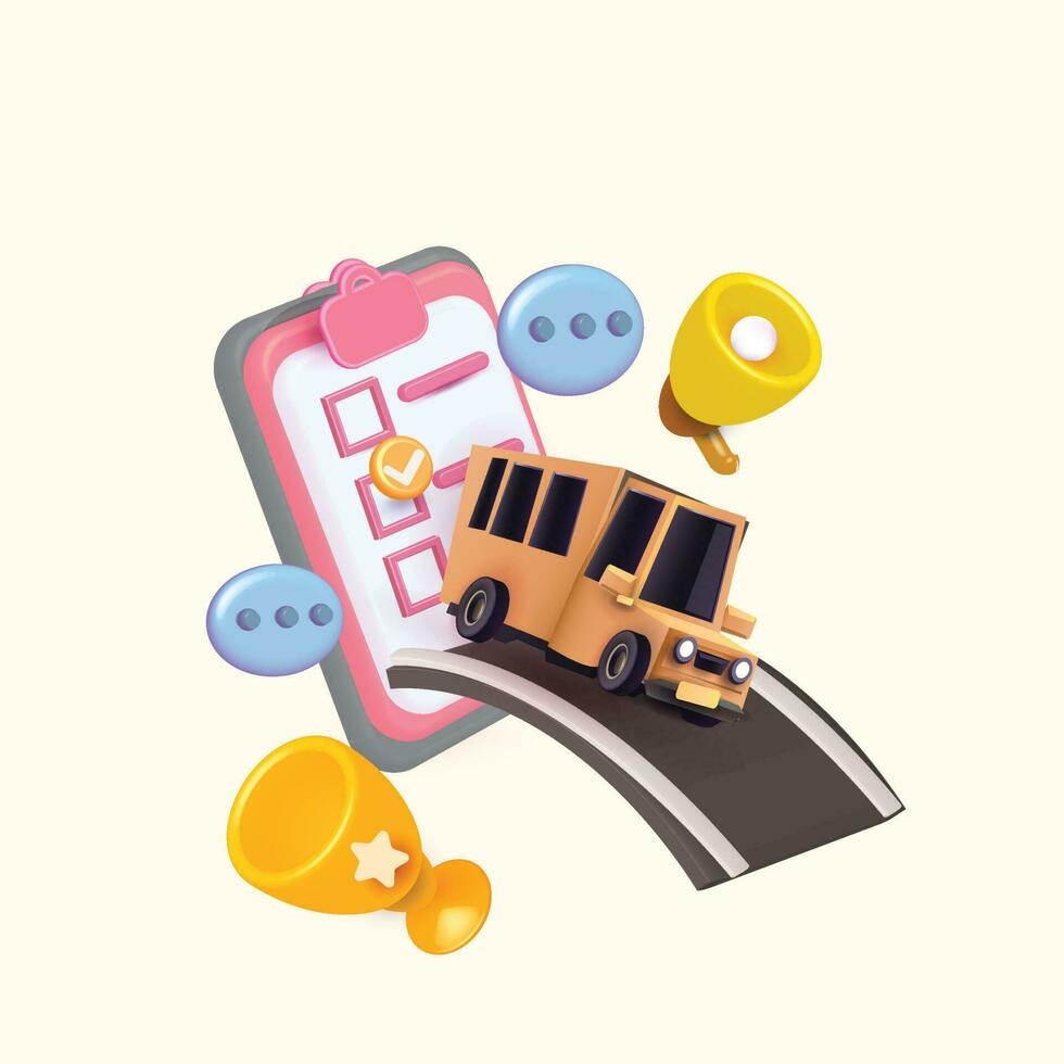 indietro per scuola colorato con scuola autobus giallo e libro elearning vettore illustation