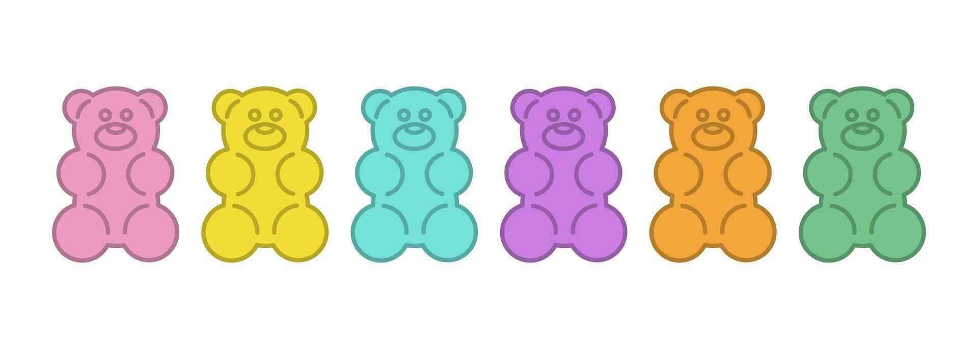 colorato gommoso gelatina orsi impostare. vettore cartone animato illustrazione nel bianca sfondo