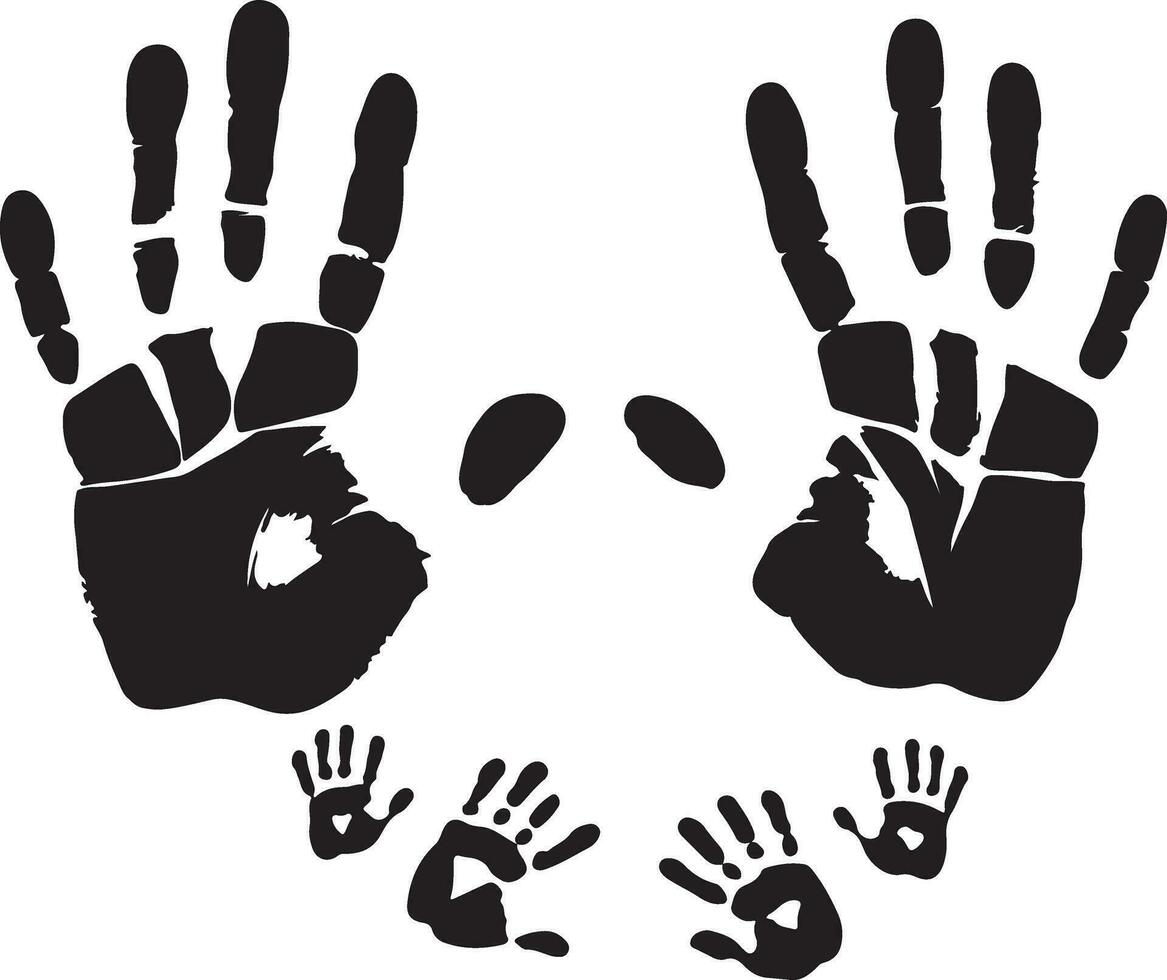 impronte di mani di un' uomo, un' donna, un' bambino. vettore silhouette su bianca sfondo 3