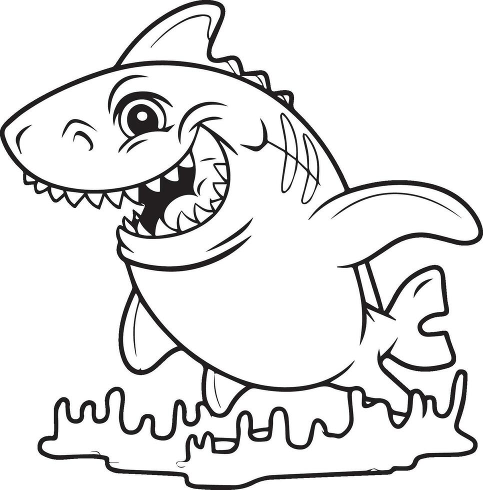 pagina di il bambini colorazione libro. colore cartone animato squalo. squalo colorazione pagine vettore