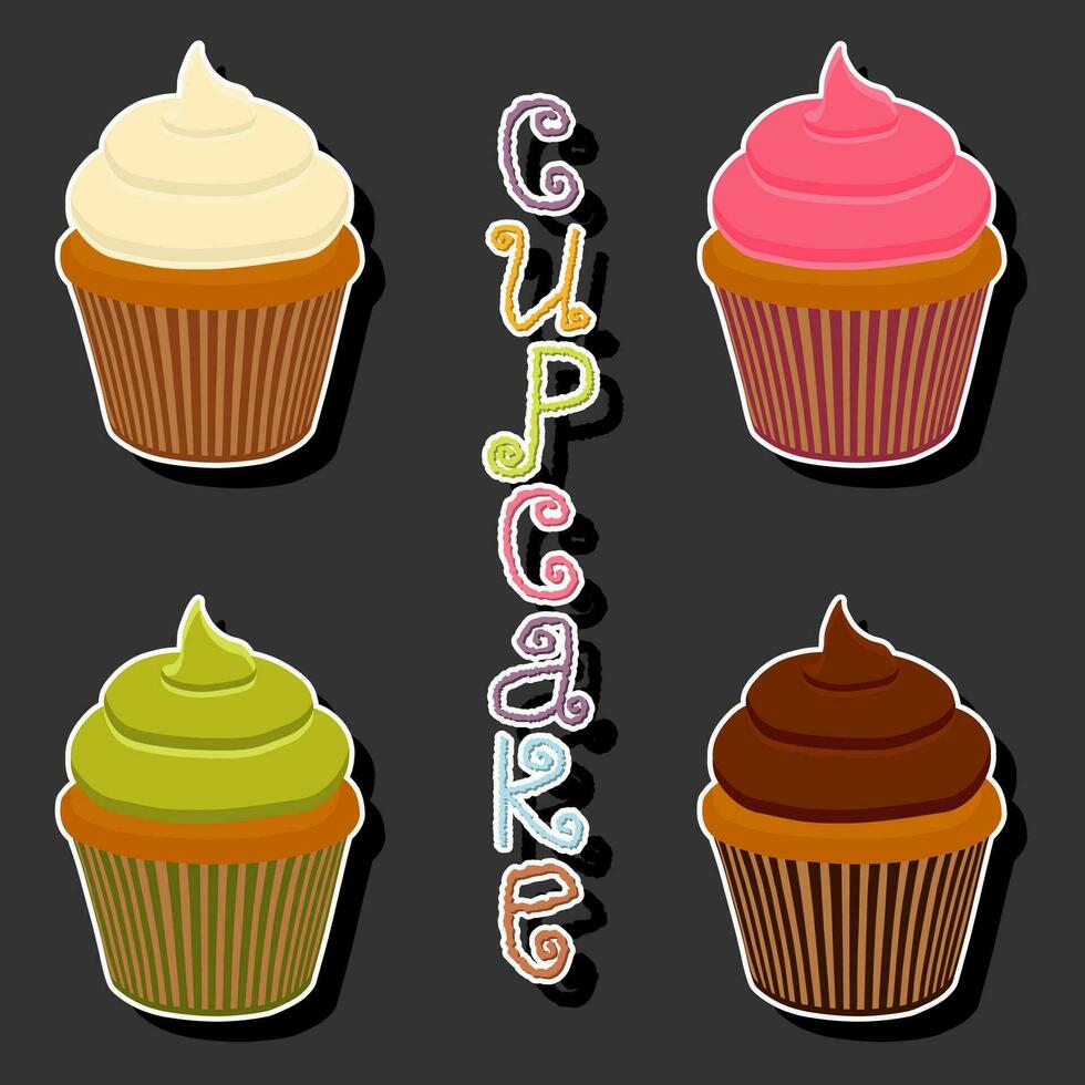 illustrazione su tema grande impostato diverso tipi dolce dolce bacca Cupcake vettore