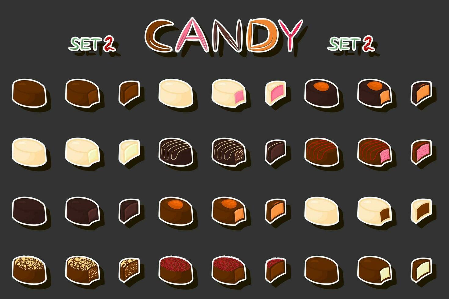illustrazione sul tema bellissimo grande set cioccolatini dolci caramelle bonbon vettore
