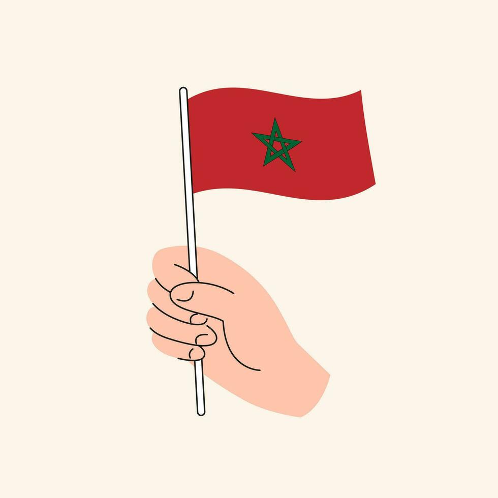 cartone animato mano Tenere marocchino bandiera, isolato vettore design