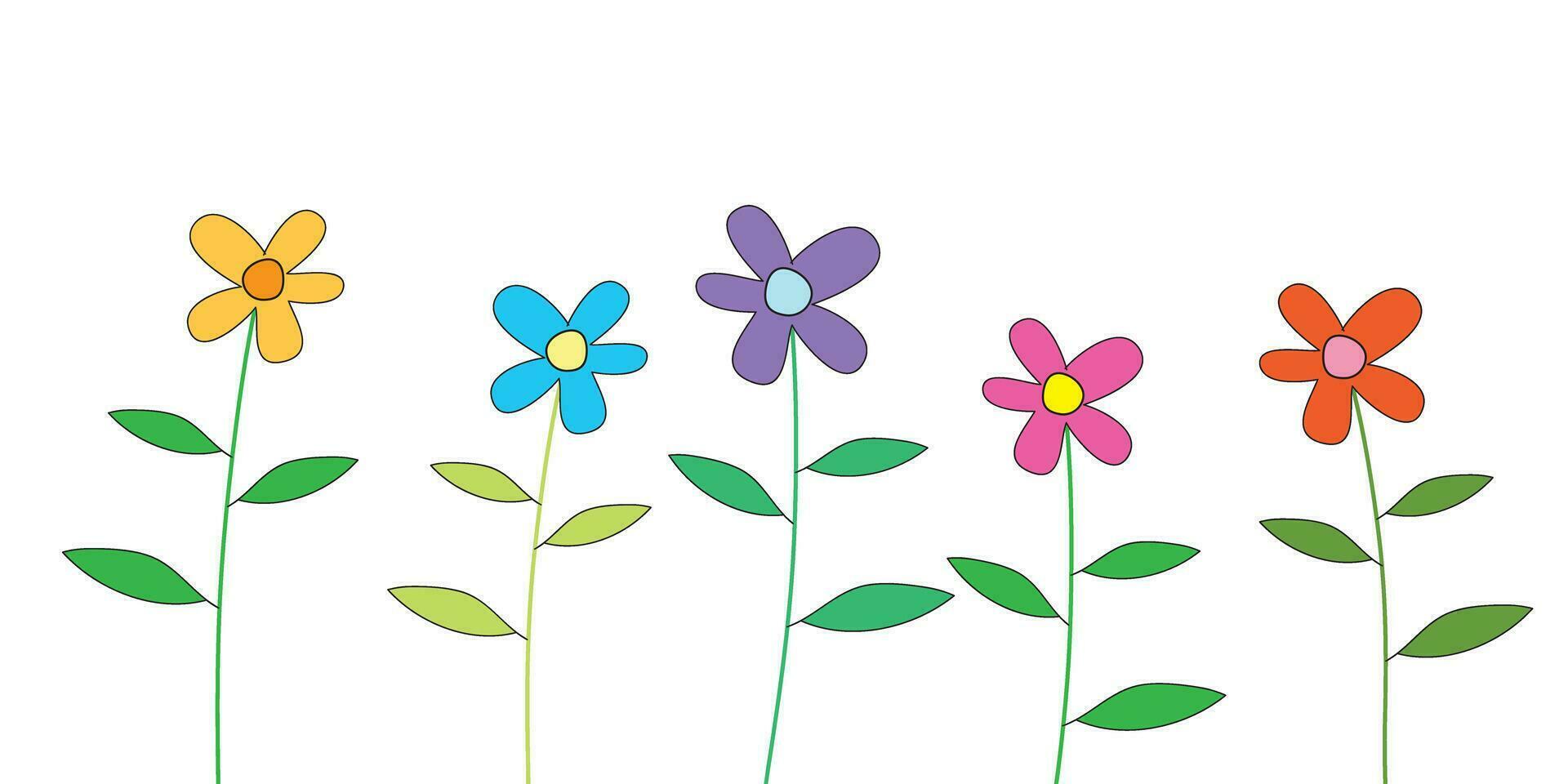 colorato primavera fiori sfondo carino linea design elemento isolato illustrazione. primavera estate scarabocchio compleanno floreale sfondo vettore