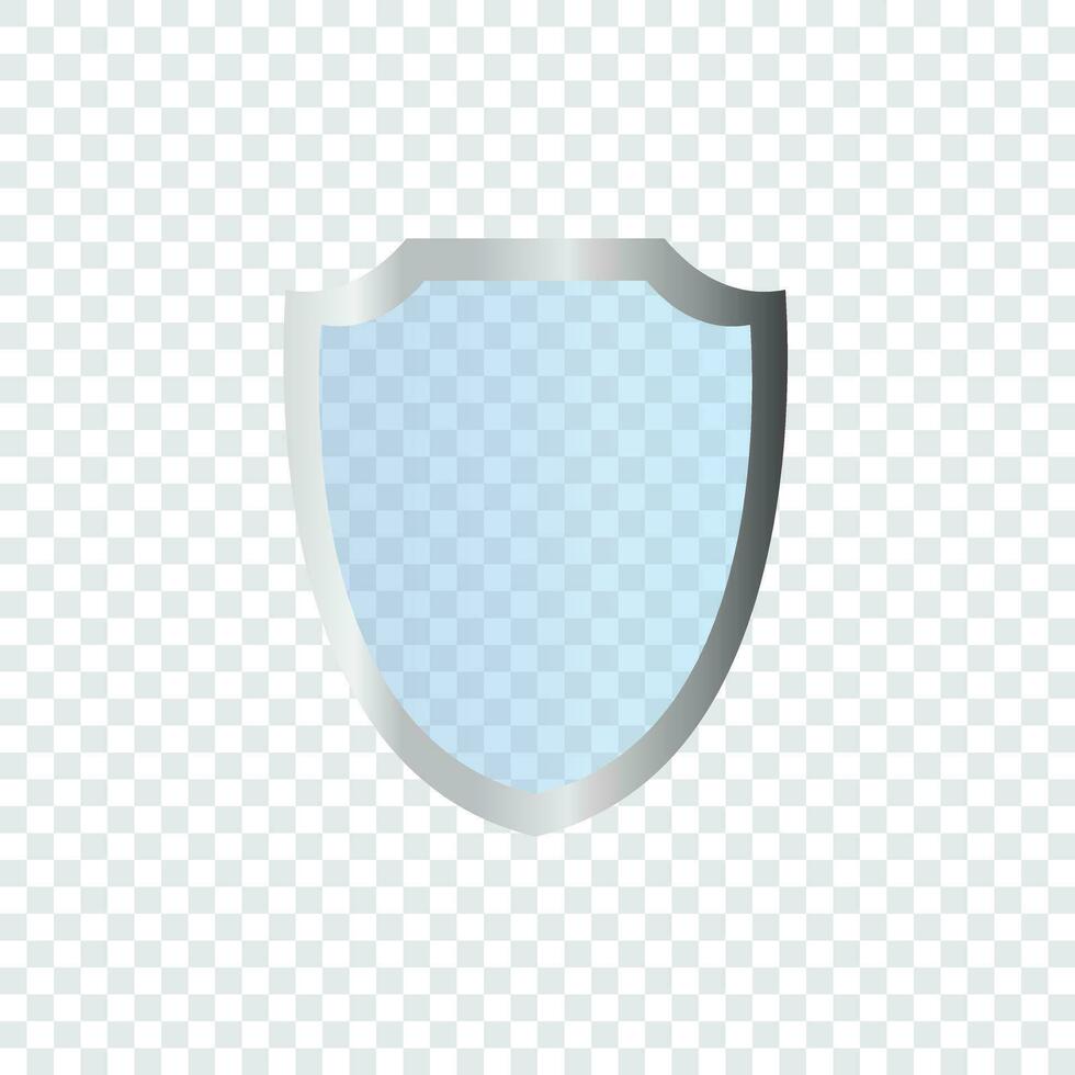 bicchiere scudo nel davanti Visualizza. blu acrilico sicurezza scudo o plexiglass piatto con brilla e leggero riflessi. concetto di premio trofeo o sicurezza vettore