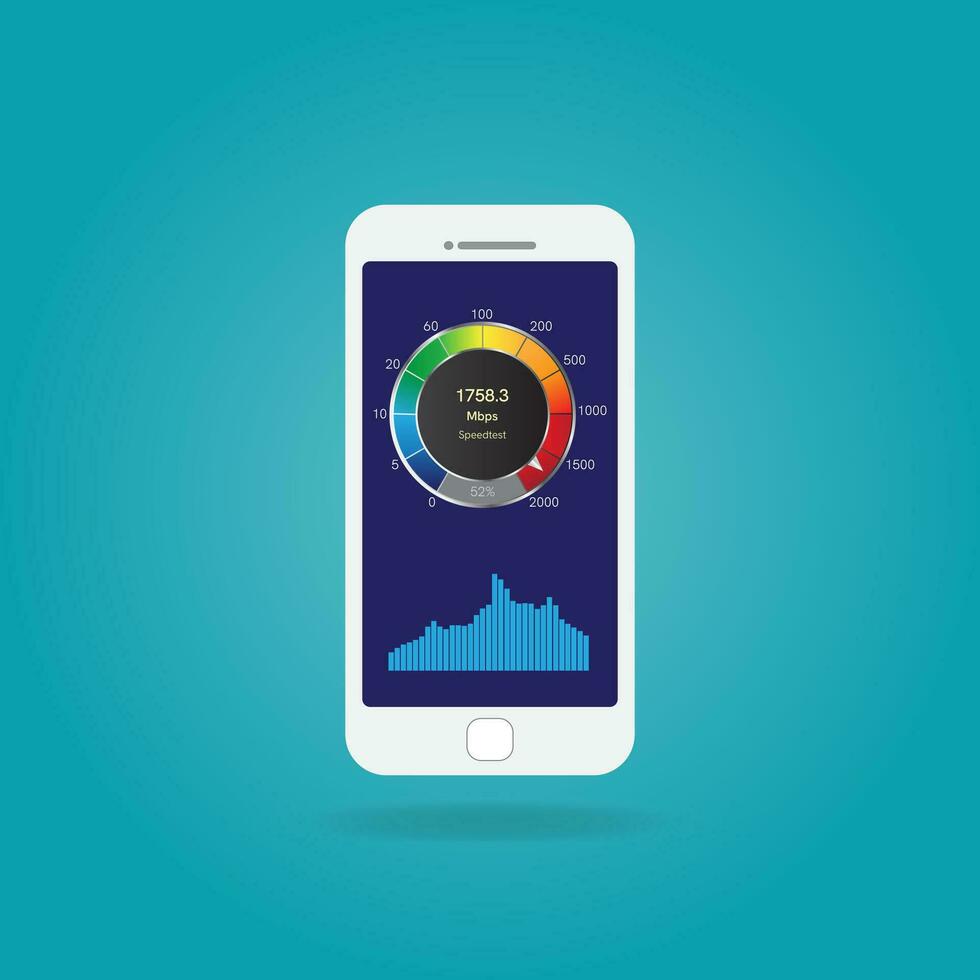 Internet velocità test smartphone interfaccia vettore modello blu Wi-Fi mobile App pagina design disposizione piatto ui mobile Internet ripetitore schermo per applicazione dai un'occhiata in linea connessione Telefono schermo.