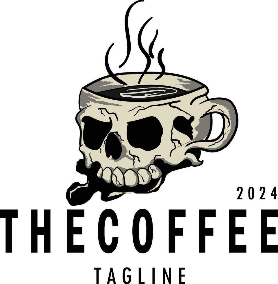 vettore illustrazione cranio con un' caffè tazza