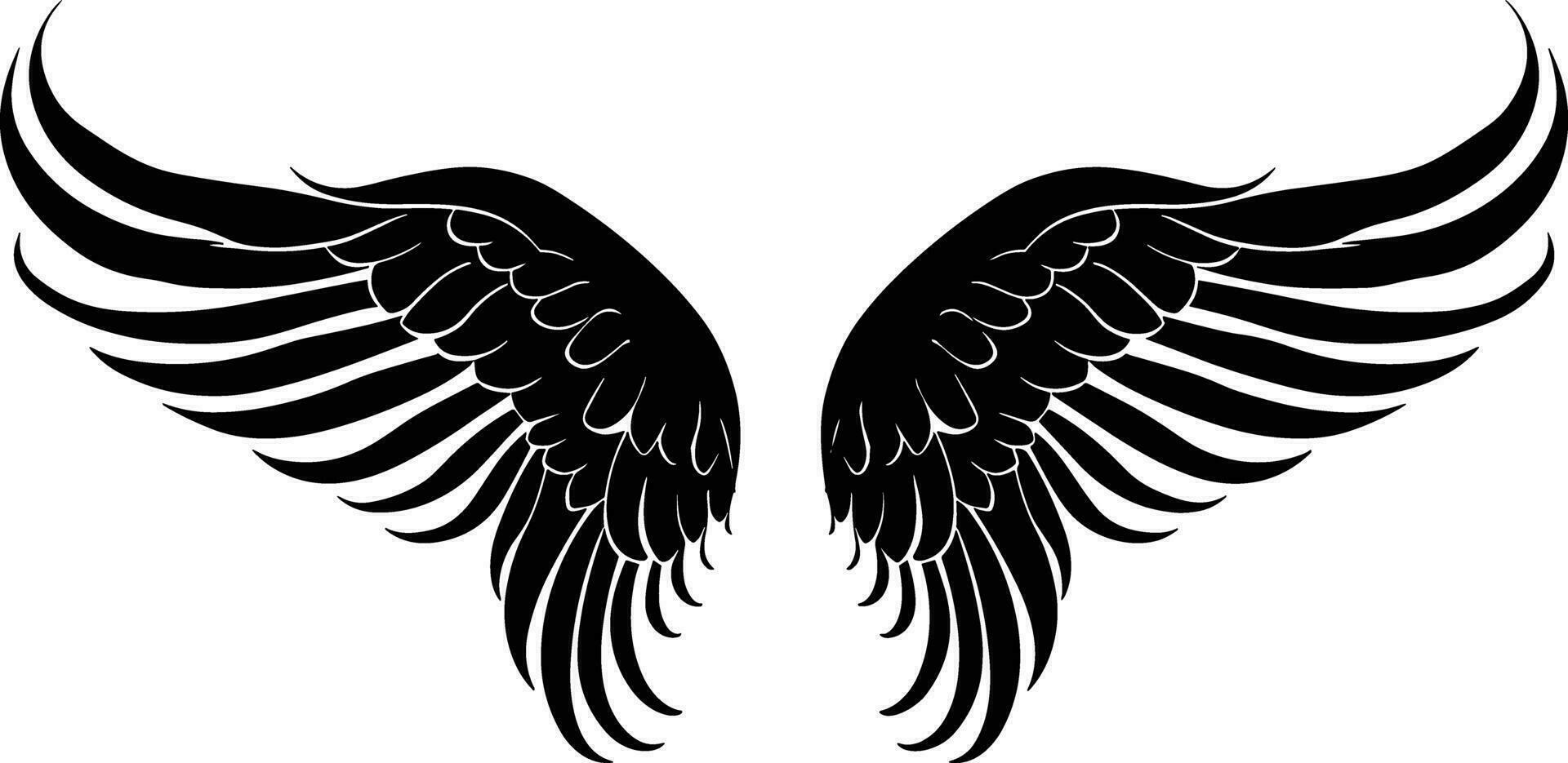 angelo ala illustrazione vettore, Ali grafico elemento, magro linea Nero, angelico piumato vettore, angelo ala vettore