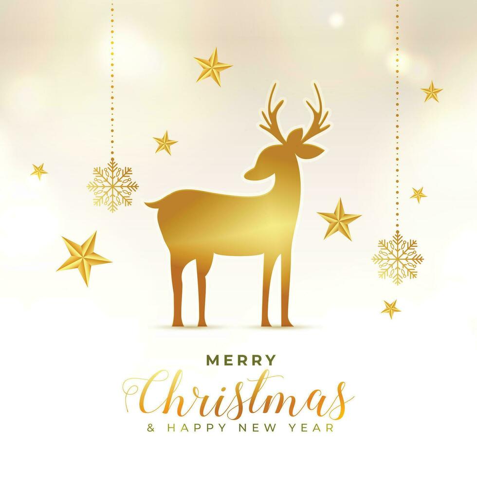 d'oro cervo con i fiocchi di neve allegro Natale saluto design vettore