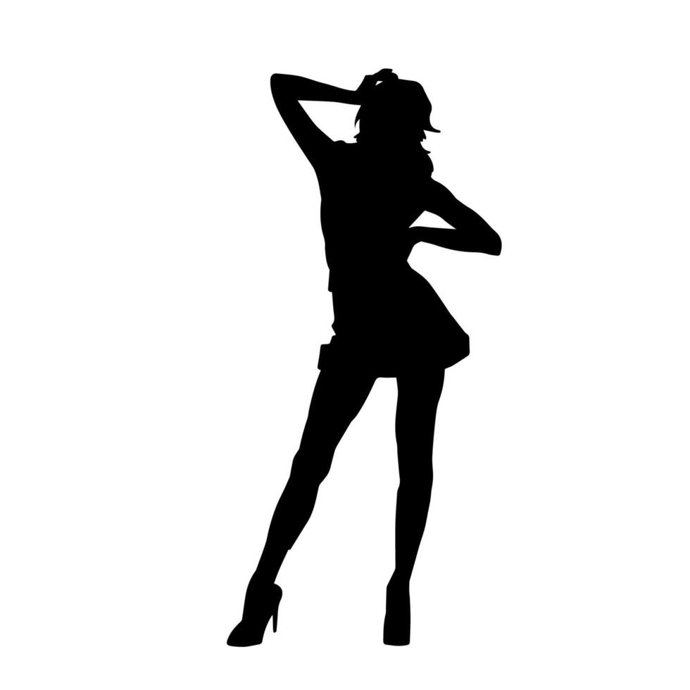 silhouette di un' sottile femmina nel danza posa. silhouette di un' donna ballando. vettore