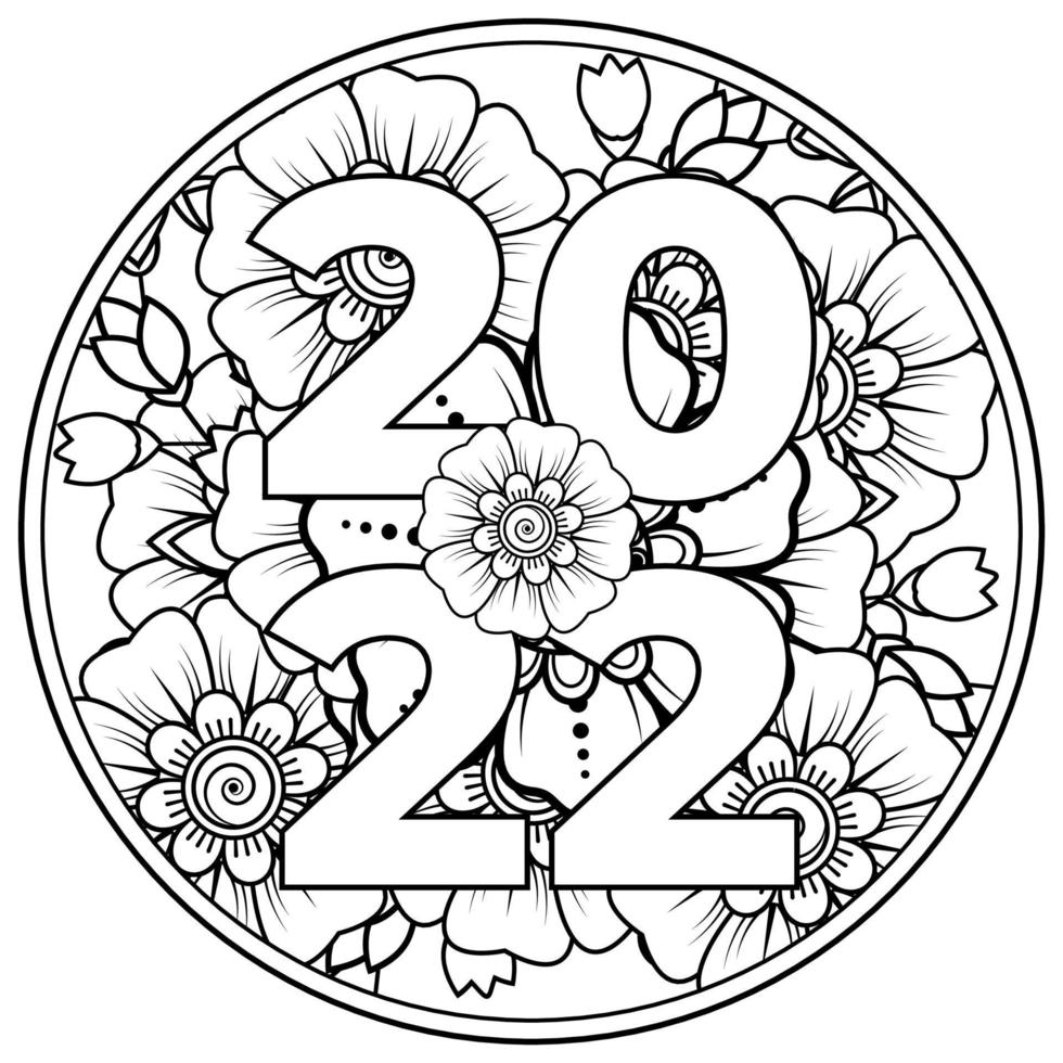 felice anno nuovo 2022 banner o modello di carta con fiore mehndi vettore