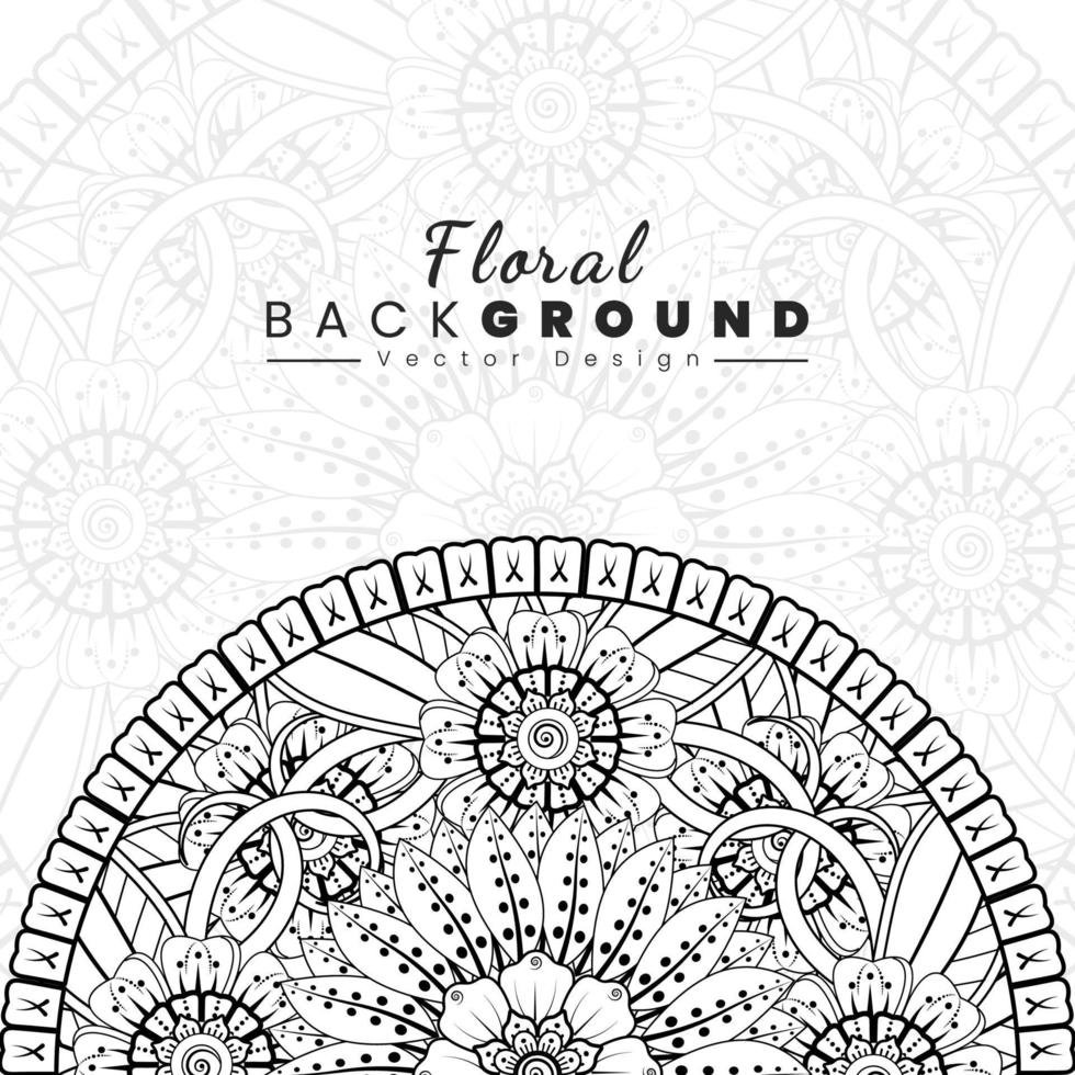 sfondo con fiori mehndi. linee nere su sfondo bianco. banner o modello di carta vettore