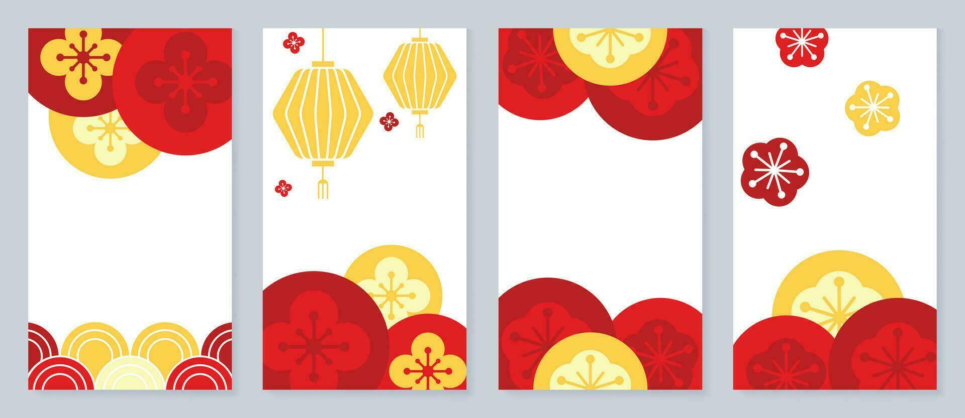 Cinese nuovo anno copertina sfondo vettore. anno di il Drago design con orientale mare onda, fiori, Cinese lanterna, modello . elegante orientale illustrazione per coperchio, striscione, sito web, calendario. vettore