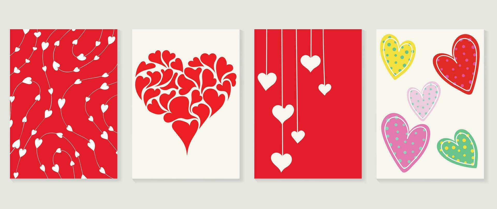 contento San Valentino giorno amore copertina vettore impostare. romantico simbolo sfondo di geometrico forma modello, cuore sagomato icona. amore illustrazione per saluto carta, ragnatela striscione, pacchetto, coperchio, tessuto.