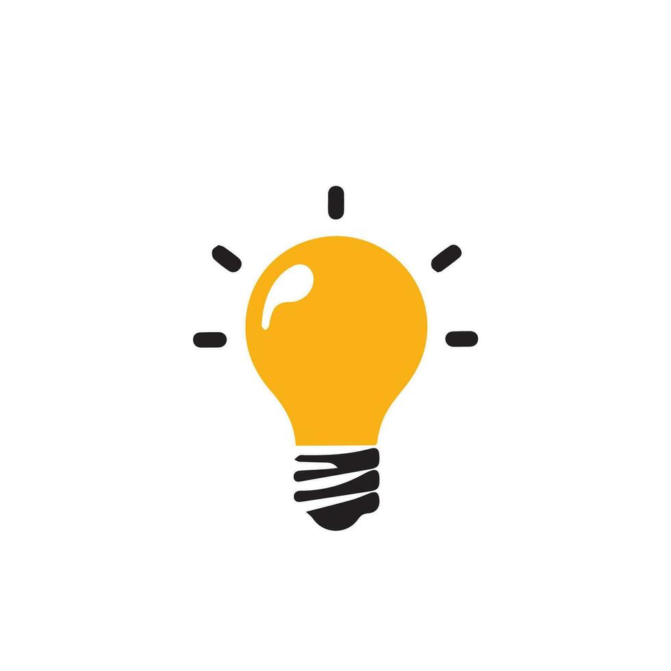 lampadina icona su leggero sfondo. idea simbolo. elettrico lampada, luce, innovazione, soluzione, creativo pensiero, elettricità. schema, piatto e colorato stile. piatto design. vettore