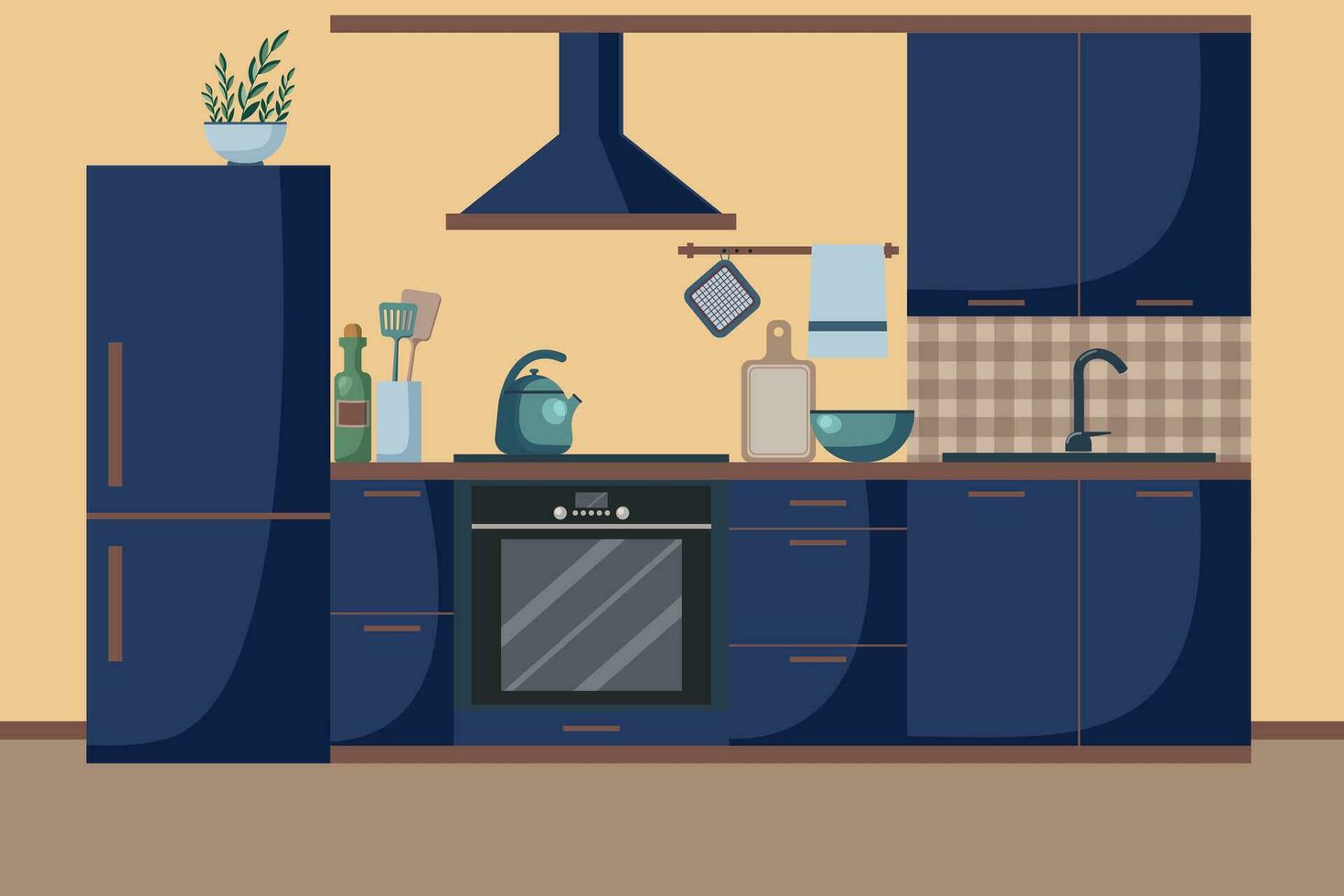 vettore illustrazione di cucina design nel blu toni