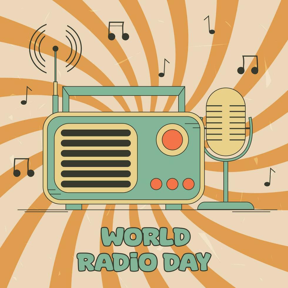 vettore illustrazione per mondo Radio giorno. retrò Radio. illustrazione per manifesti, manifesti, siti web, sociale reti, nel un' popolare Vintage ▾ stile.