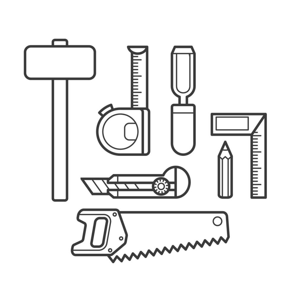 carpenteria utensili quotidiano Casa riparazione vettore arte design schema linea arte