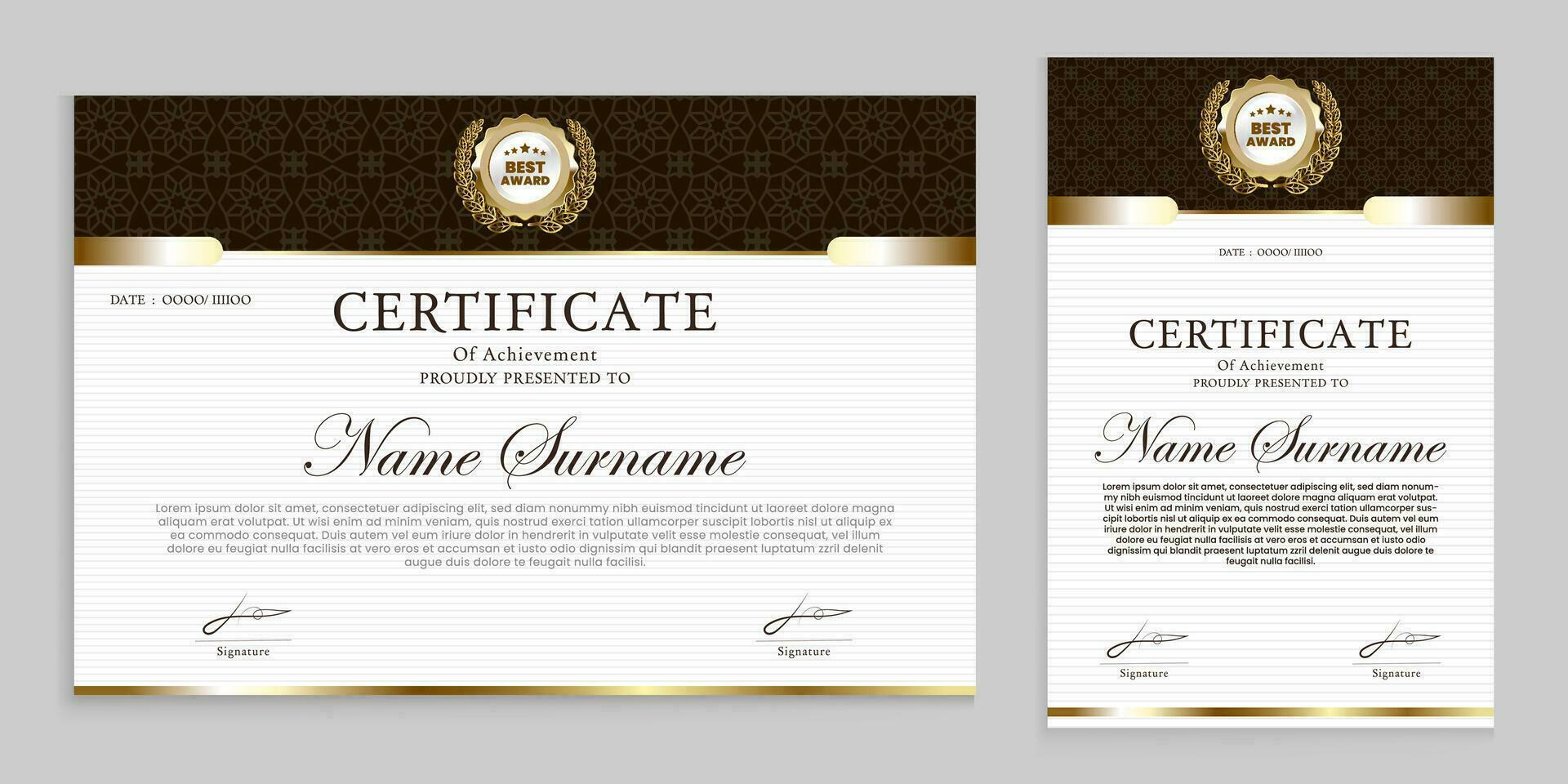 premio o apprezzamento certificato modello. oro e Marrone sfondo, adatto per tradizionale, Vintage ▾ temi. vettore