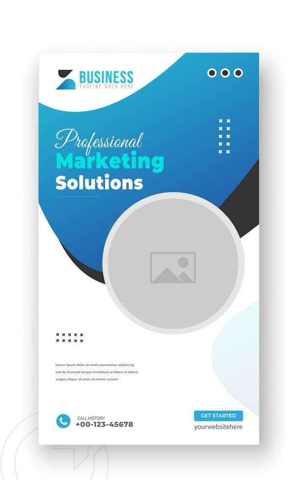 digitale marketing soluzione o aziendale attività commerciale sociale media storia modello design con astratto blu pendenza colore forme su bianca sfondo vettore