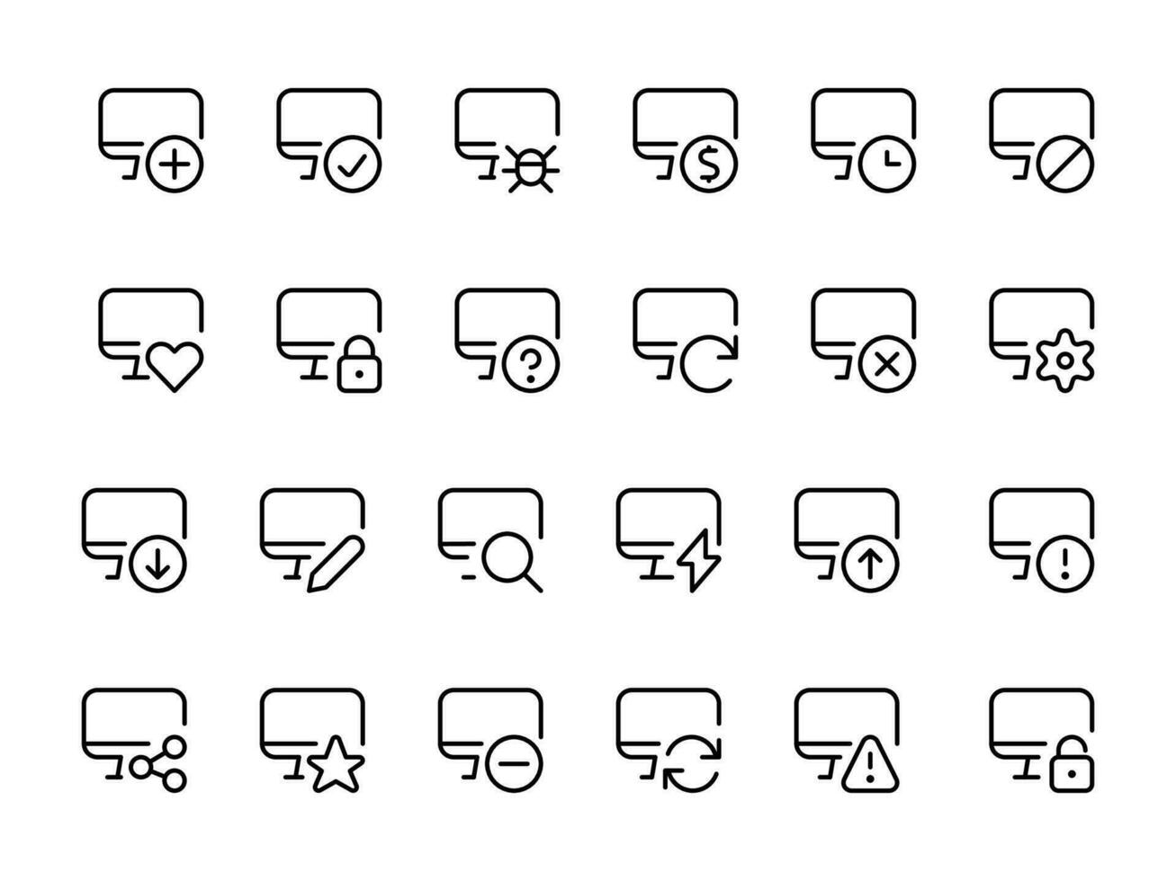 computer tecnologia relazionato linea icona impostare. dati trasferimento, computer serratura, computer impostato su, ambientazione e computer opzioni lineare vettore icona collezione.