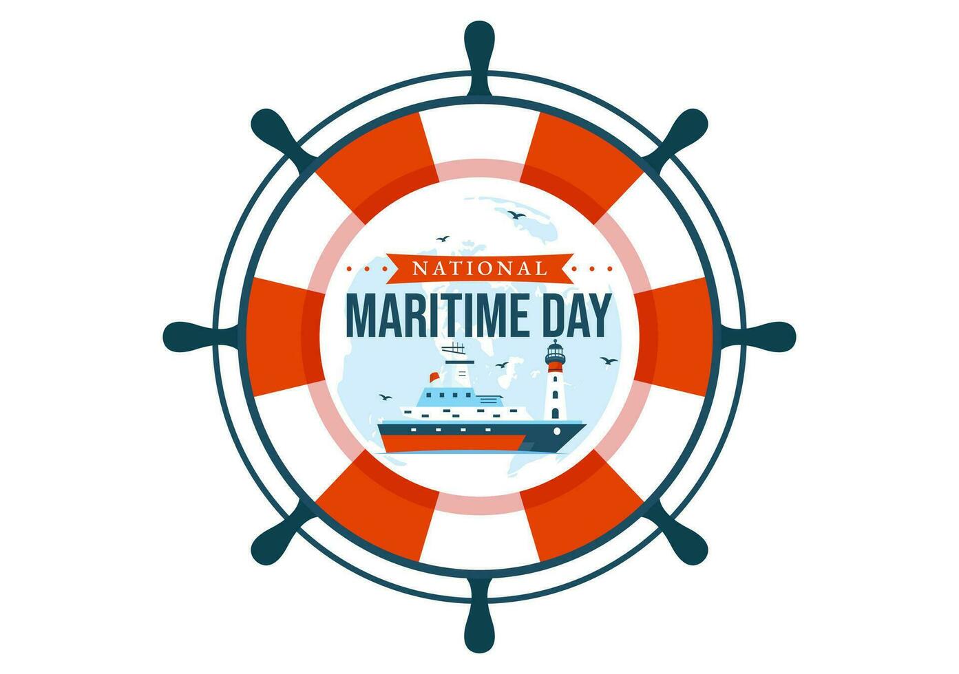 mondo marittimo giorno vettore illustrazione con mare e nave per spedizione sicurezza e sicurezza e il marino ambiente nel nautico celebrazione design