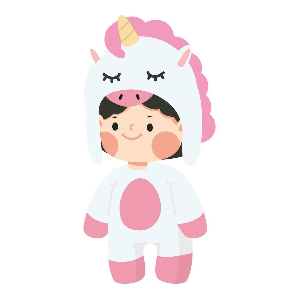 carino ragazzo ragazza unicorno costume carnevale vettore