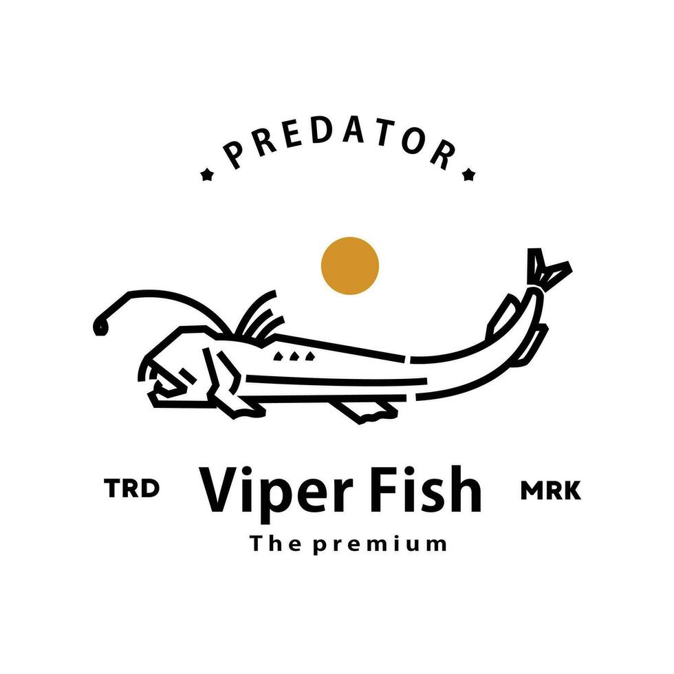 Vintage ▾ retrò fricchettone vipera pesce logo vettore schema monoline arte icona