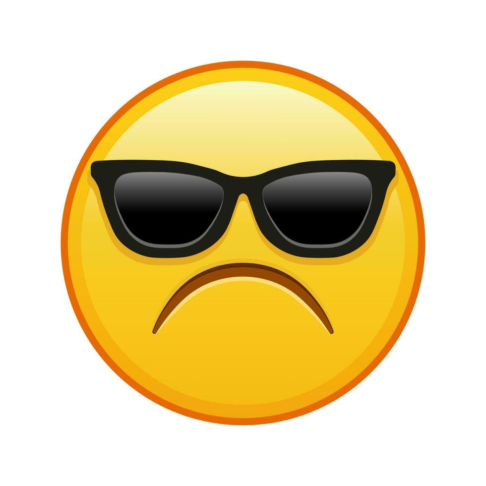 accigliato triste viso con occhiali da sole grande dimensione di giallo emoji Sorridi vettore