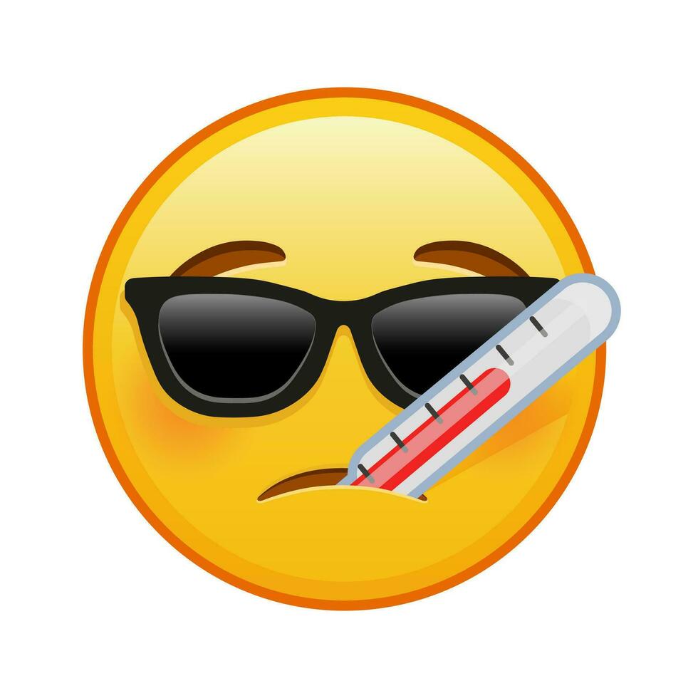 viso con termometro e occhiali da sole grande dimensione di giallo emoji Sorridi vettore