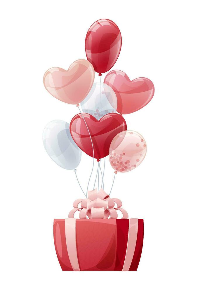 regalo scatola con un' elio palloncini su un isolato sfondo. adatto per progettazione striscioni, saluto carte, manifesti, volantini per San Valentino S giorno, madre S giorno, eccetera. vettore